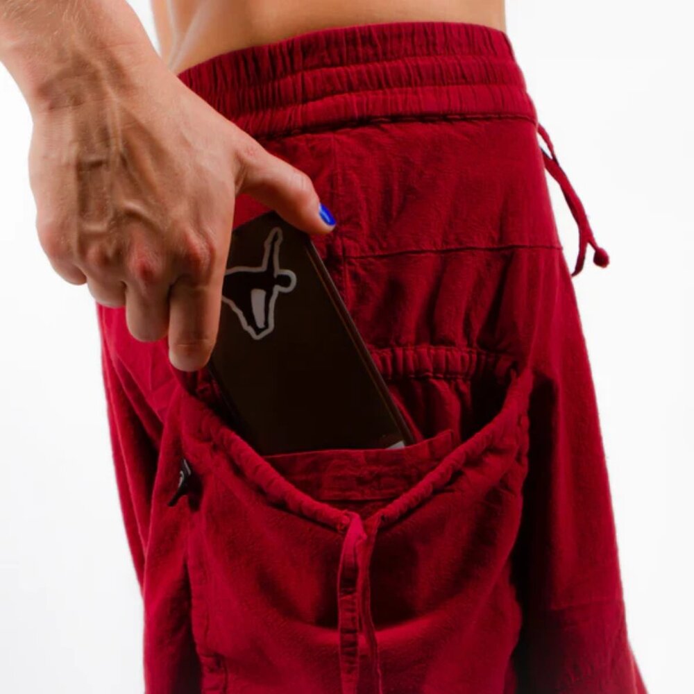 O.G. Solid Harem Pants Unisex Boho Festive Monk Style Lounge Travel Hippie Red - Picture 13 of 13